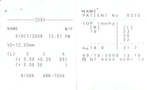 Receipt of vision and IOP measurements